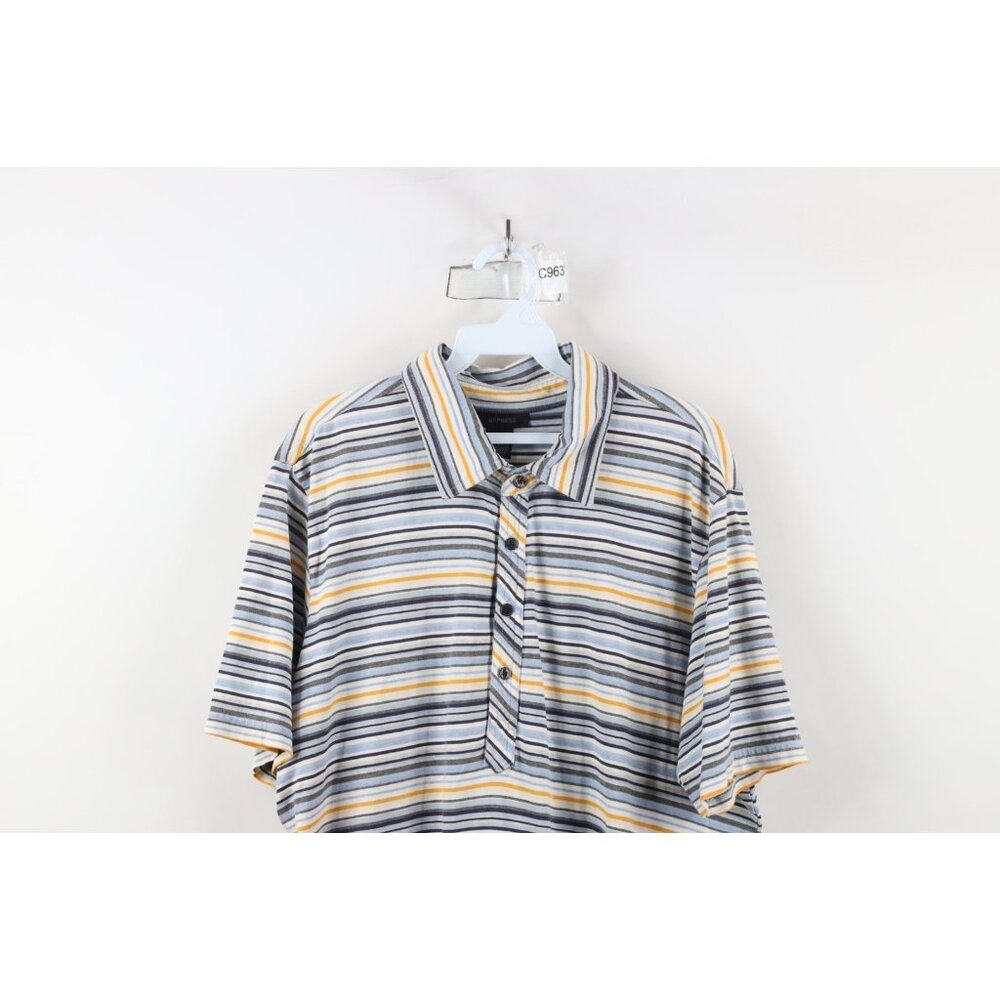 Vintage Express Mens XL Distressed Rainbow Striped Knit Collared Polo Shirt - Picture 2 of 11